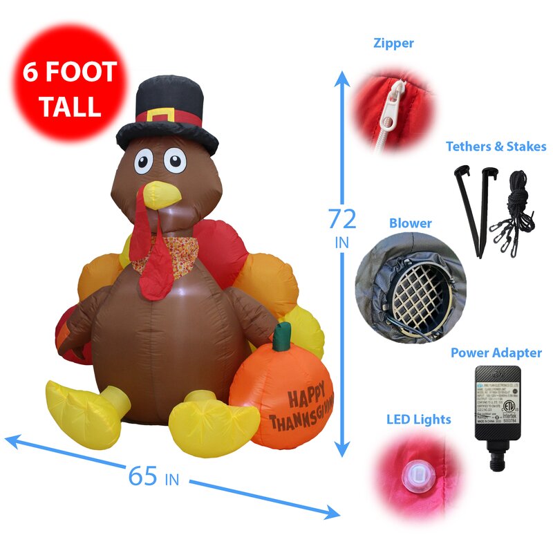 5ft Blow up Turkey Decor with outlet Pilgrim Hat thanksgiving inflatable